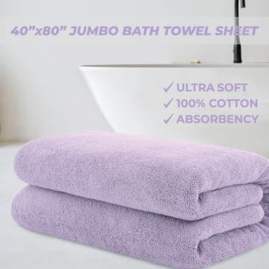 Cotton Paradise 100% Cotton 40x80 Oversized Bath Sheet, Extra Large Turkish Bath Towels for Bathroom, Lilac Bathsheet - Image 2