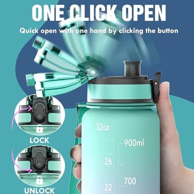 OLDLEY Water Bottle, 32oz Motivational Sports Water Bottle with Time Marker - Times to Drink - Tritan, BPA Free, Wide Mouth Leakproof, Moon Light (1 Bottle) - Image 5