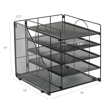 AUPSEN Desk Organizer with File Holder, 5 Trays Paper Letter Tray Organizer, Mesh Desk Organizers and Accessories for Home Office (Black) - Image 5