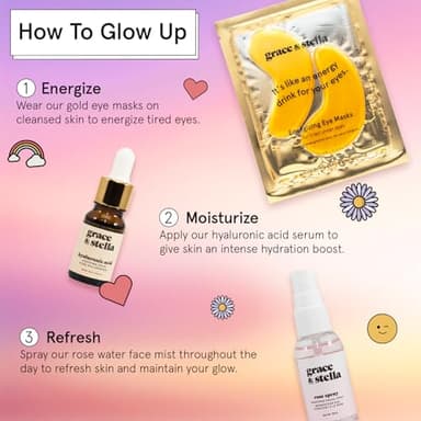 grace & stella Award-Winning Skin Care Set - Stocking Stuffers, Christmas Gifts for Women - Travel Essentials with Gold Eye Masks, Hyaluronic Acid Serum & Rose Spray - Birthday & Bachelorette Favors - Image 9