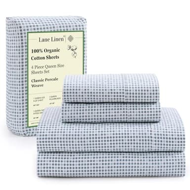 LANE LINEN Eco Friendly 100% Organic Cotton Queen Bed Sheets Set, Printed Modern Polka Dot Cotton Sheets, Soft & Comfy Low Pill Fade Resistance Fully Elasticized Queen Size Bed Set 15" deep Pockets - Image 1