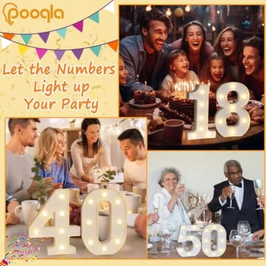 Pooqla Decorative Led Light Up Number Letters, White Plastic Marquee Number Lights Sign 16th Birthday Decorations for Girls Boys Party Wedding Decor Battery Operated Number (16) - Image 3