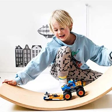 Gentle Monster Wooden Wobble Balance Board, 35 Inch Rocker Board Natural Wood, Kids Toddler Open Ended Learning Toy, Yoga Curvy Board for Classroom & Office Adult - Image 2