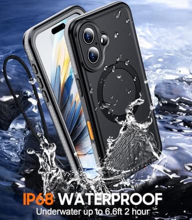 Temdan Magnetic for iPhone 16 Case Waterproof, [Built-in Ring Invisible Stand & Screen Protector][IP68 Underwater][Dropproof][Dustproof][Real 360] Shockproof Protective Phone Case 6.1''-Grey - Image 3