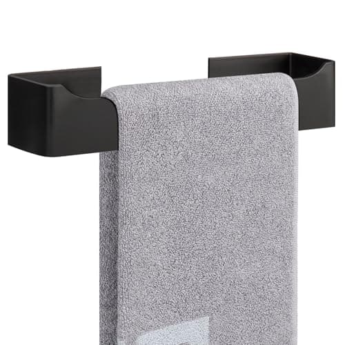NearMoon Self Adhesive Hand Towel Holder/Towel Ring, Stainless Steel Hand Towel Bar Rustproof Stick on Wall-Towel Rack for Bathroom/Kitchen, Square Sticky and Wall Mounted (9 Inch, Matte Black) - Image 1