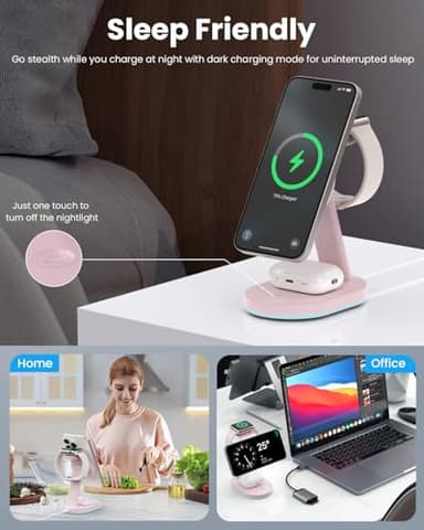 3 in 1 Wireless Charger Charging Station for iPhone,Qi2 Certified 15W Magnetic Charging Stand for Mag-Safe with 30W USB C Adapter&Friendly Night Light for iPhone 16/15/14/13/12,Apple Watch,AirPods - Image 6