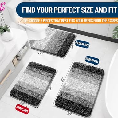 OLANLY Bathroom Rug Set 2 Piece, Soft Absorbent Microfiber Bath Mats and U-Shaped Contour Toilet Rug, Non-Slip, Machine Wash Dry, Plush Shaggy Bath Mats for Bathroom (24"x16"+24"x20", Black) - Image 3