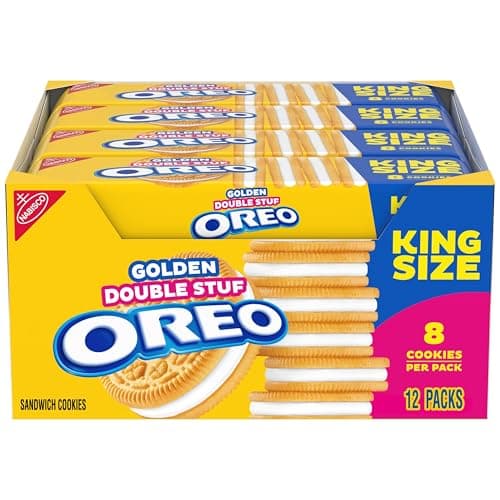 OREO Double Stuf Golden Sandwich Cookies, King Size, 12 Snack Packs (8 Cookies Per Pack) - Image 1