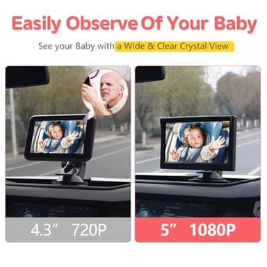 Itomoro Baby Car Camera, Dual Channel 5 inch Display with 2 IR Night Vision Camera, Easily Install Baby Car Mirror 1080P Clear Car Baby Camera for Rear Facing Seat Backseat ACZ403 - Image 5