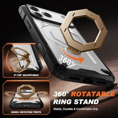 TONGATE for iPhone 17 Pro Max Case with 360° Spin Magnetic Stand, [Compatible with MagSafe][Military-Grade Protection] with Screen Protector & Camera Control Cover for iPhone 17 ProMax, ClearGold - Image 4