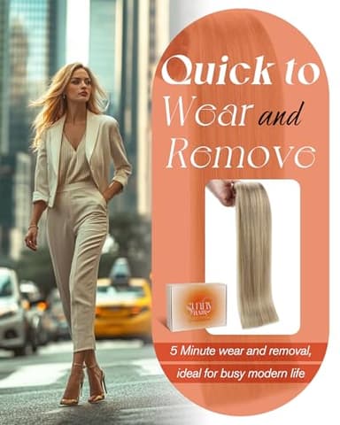 Sunny Hair Clip in Hair Extensions Straight Human Hair Clip in Extensions Remy Clip in Hair Extensions Real Human Hair Extensions Clip ins Golden Blonde Highlights Light Blonde 22inch - Image 8