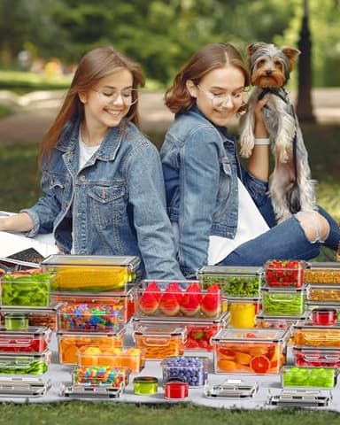 KEMETHY 60 PCS Food Storage Containers with Lids, BPA-Free Plastic Food Containers for Kitchen Storage, Leak Proof, Reusable Meal Prep Containers with Labels & Pen - Image 7