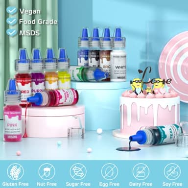Cherrysea 12 Colors Food Coloring Set - Vibrant Liquid Food Colors Frosting Dye Tasteless for Cake Decorating, Easter Egg, Royal Icing, Fondant, Macaron - 0.25 Fl. oz/Bottles - Image 4