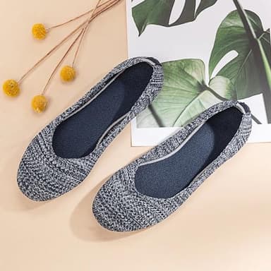 Frank Mully Women’s Knit Ballet Flat Round Toe Slip On Flats Shoes Classic Low Wedge Ballerina Walking Flats Shoes, Blue Print, 8.5 - Image 5