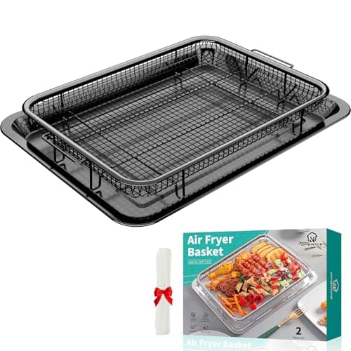Air Fryer Basket for Oven, OPENICE 15.6" x 11.6" Air Fryer Tray and Pan Set with 30PCS Parchment Papers, Stainless Steel Oven Air Fryer Basket and Tray for Baking Grilling - Black - Image 1