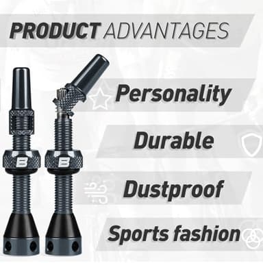 BWSHLF Tubeless Presta Valve Stem 40/44/55/60/65/80/100 mm, Super Light Alloy Presta Valve Stem Kit with Valve Core Remover Tool and Valve Stem Caps - Multiple Color and Size Options(Pair) - Image 4