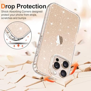 Hython for iPhone 16 Pro Case Glitter, Clear Glitter Sparkly Shiny Bling Sparkle Cute Cover, Anti-Scratch Soft TPU Thin Slim Fit Shockproof Protective Phone Cases for Women Girls, Clear Glitter - Image 4