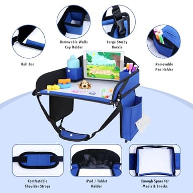 WENRENER Kids Travel Tray, Travel Tray For Kids Car Seat, Toddler Road Trip Essentials With Drawing Kit, Carseat Tray For Kids Travel, Travel Activities Road Trip Must Haves For Kids (Navy Blue) - Image 4