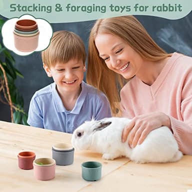 MEWTOGO 8 Pcs Stacking Cups for Bunny - Multi-Colored Reusable Rabbits Bunny Toys of Different Sizes, Safe Plastic Nesting Toys for Guinea Pig Hamster Gifts Hiding Food and Playing - Image 2
