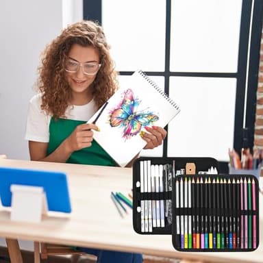 H & B 82 Pcs Drawing Kit Sketching Pencil Set, Sketch Pencils Art Supplies with 3-Color Sketchbook, Graphite, Charcoal, Blending Tools, Drawing Pencils for Adults Artists in Zipper Case - Image 2