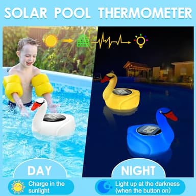 KingSom Digital Pool Thermometer,Solar Pool Thermometer Floating Easy Read with Colorful Swan Light,Floating Pools Thermometers with Large LCD Screen and String,Pond Water Temperature Thermometers - Image 2