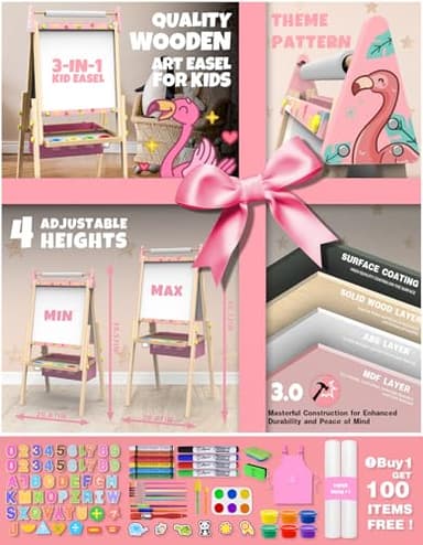 Joyooss Art Easel for Kids Easel for Toddlers,Adjustable Standing Wooden Easels Kids Whiteboard & Chalk Board Kids Dry Erase Board,Art Easel for Kids Easel for Toddlers 2-4 Years - Image 3