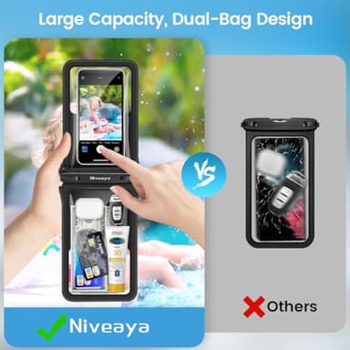Niveaya Double Space Waterproof Phone Pouch (2-Pack) - IPX8 Cell Phone Dry Bag for Beach, Kayak, Cruise Travel Essentials - Compatible with iPhone 16/15/14 Pro Max & Galaxy S25/S24 Ultra (up to 8.3") - Image 4