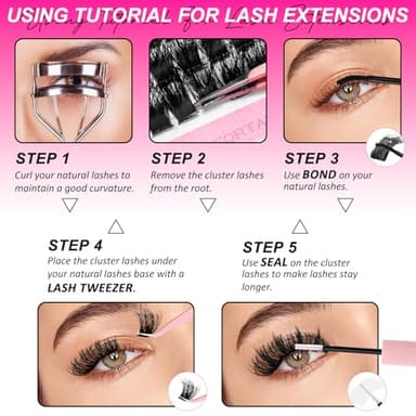 Manga Lash Clusters Kit 100D Eyelash Clusters with DIY Spikes 13-19MM Spiky Volume Cluster Eyelash Extensions Wispy Individual Lash Extensions Kit Anime Lashes Cluster Bond & Seal Tweezer by MilyBest - Image 6