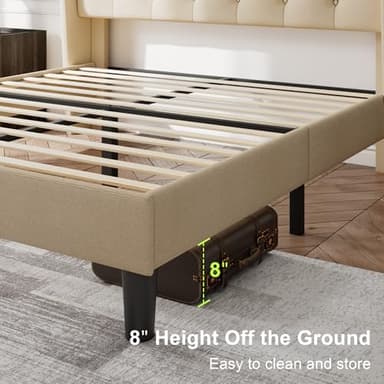 Feonase Queen Size Bed Frame with Diamond Tufted Wingback Headboard, Morden Upholstered Platform Bed, Sturdy Wooden Slats Support, Noise-Free, No Box Spring Needed, Easy Assembly, Beige - Image 4