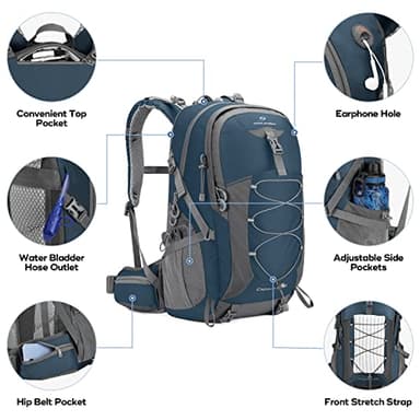 Maelstrom Hiking Backpack,Camping Backpack,40L Waterproof Hiking Daypack with Rain Cover,Lightweight Travel Backpack,Blue - Image 3