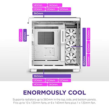 NZXT H9 Elite Dual-Chamber ATX Mid-Tower PC Gaming Case – Includes 3 x 120mm F120 RGB Duo Fans with Controller– Glass Front, Top & Side Panels – 360mm Radiator Support – Cable Management – White - Image 5