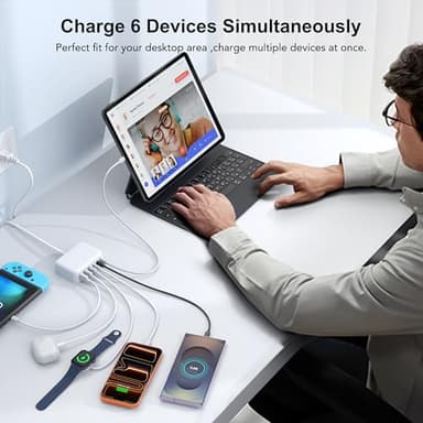 USB C Fast Charger, 100W GaN 6 Port Type C Charging Station Hub Block Cube, USB C Wall Charger Power Strip Adapter Plug for iPad iPhone 17 16 15 14 13 12 Pro Max Pixel Note Galaxy, 5ft Cord - Image 5