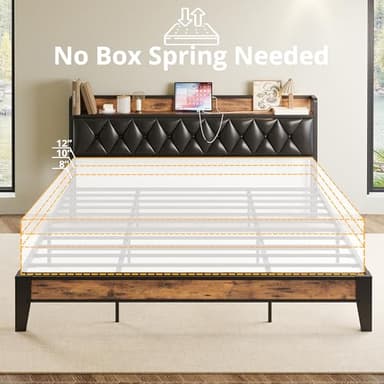 ANCTOR King Bed Frame, Storage Headboard with Outlets, Easy to Install, Sturdy and Stable, No Noise, No Box Springs Needed, Rustic Brown and Black - Image 8