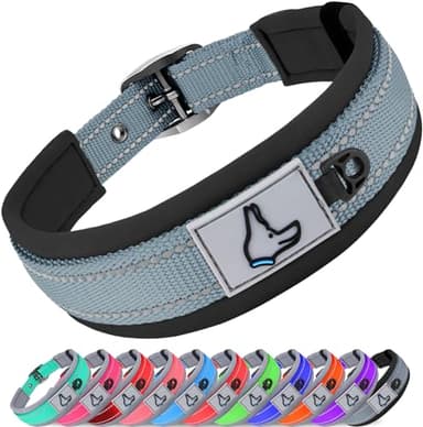 Joytale Dog Collar for Small Dogs, Neoprene Padded and Adjustable, Reflective Wide Heavy Duty Pet Collars with Durable Metal Belt Buckle for Walking, Gray, S - Image 1