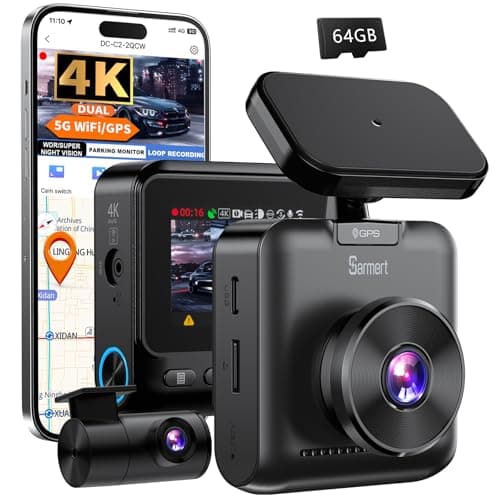 Sarmert C2 4K Dual Dash Cam Front and Rear - Built-in GPS and 5G WiFi, Free 64GB Card Included, 4K UHD Dash Camera for Cars, Night Vision, WDR, Loop Recording, App Control, 24H Parking Mode - Image 1