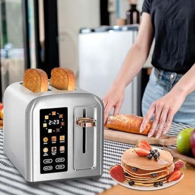 SEEDEEM Toaster 2 Slice, Full Touch Control Stainless Toaster, LCD Display, 50% Faster Heating Speed, 6 Bread Type, 7 Shade Setting, 1.5''Wide Slots, Removable Crumb Tray, 1350W, Silver Metallic - Image 2