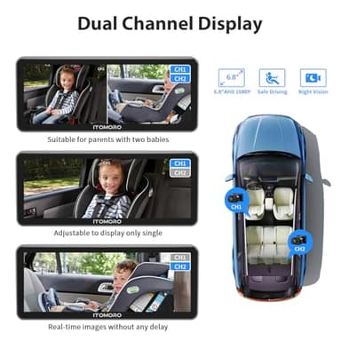 Itomoro Baby Car Camera Dual-Channel 6.8 inch HD 1080P Display with 2 IR Night Vision, Baby Car Mirror Easily Install Car Camera for Baby with Crystal Clear Wide View for Rear Facing Seat - Image 2