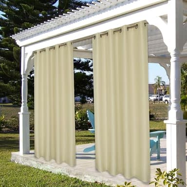 BONZER Outdoor Curtains for Patio Water Resistant Heavy Privacy Light Filtering Grommet Outside Curtains for Porch, Pergola, Gazebo, 1 Panel, 54W x 95L inch, Cream - Image 7