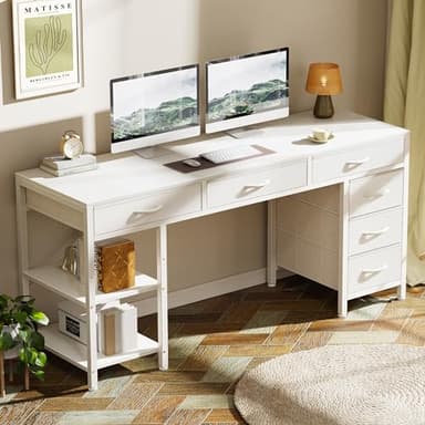 Huuger Computer Desk with 6 Drawers, 54 Inch Office Desk with Shelves, Reversible Gaming Desk, Corner Desk with Storage, Work Desk for Home Office, Study, Living Room, White - Image 6