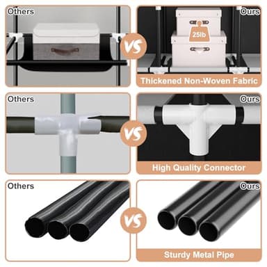 VTRIN Portable Closet for Hanging Clothes 67 Inch Wide Large Capacity Portable Wardrobe Closet with Cover, 4 Storage Shelves and 4 Hanging Rod Sturdy Free Standing Closet for Bedroom, Black - Image 6