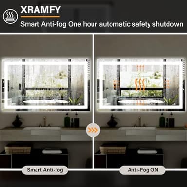 XRAMFY 40"x 60"LED Bathroom Mirror, Backlit + Front Lit, LED Bathroom Mirror with Lights for Wall, 3 Colors, Anti-Fog, Dimmable Brightness, Memory Function, Tempered Glass - Image 6