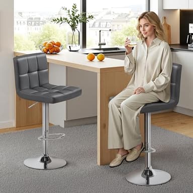 Yaheetech 2 Pack Bar Stools with Backrest, Adjustable Height 25"-36" Swivel Counter Stools, PU Leather Kitchen Barstools with Footrest for Kitchen Island, Dining Room, Gray - Image 5
