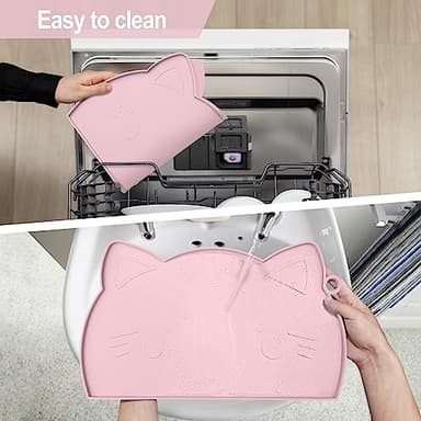 Coomazy Cat Food & Water Mat, Thicker Non-Slip Silicone Mat with Raised Edge (Pink, Medium) - Image 6