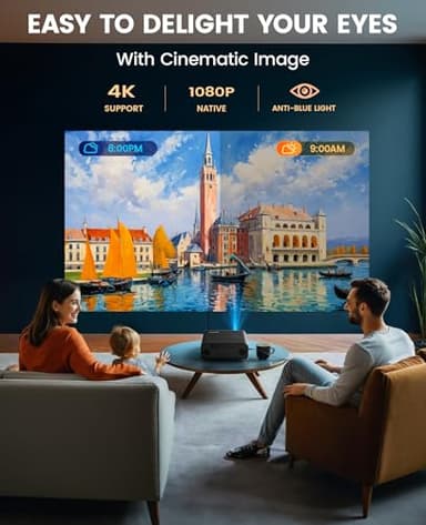 [Auto Focus/4K Support] Projector with WiFi 6 and Bluetooth 5.2, 700ANSI Native 1080P Outdoor Movie Projector, WiMiUS P62 Auto 6D Keystone & 50% Zoom, Smart Home Projector for iOS/Android/TV Stick - Image 2
