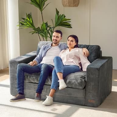 MAXYOYO Convertible Sofa Bed, Pull Out Loveseat Sleeper Sofa, 2 in 1 Folding Couch Bed, Fold Out Floor Couch with Pillows for Living Room Bedroom Lounge, Dark Grey - Image 2