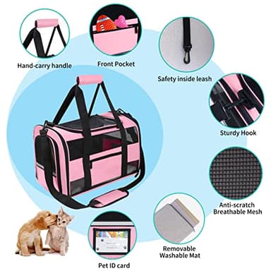 CUSSIOU Cat Carrier Pet Carrier Airline Approved for Small Dogs Medium Cats Puppies 15 Lbs Dog Carrier with Reflective Strip, Collapsible Soft Sided Cat Travel Carriers - Pink - Image 5