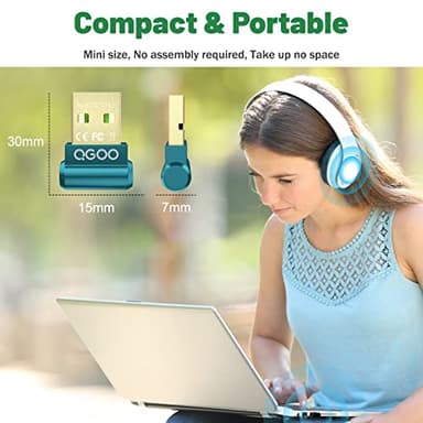 USB Bluetooth Adapter for PC - QGOO Bluetooth Dongle 5.3 EDR, Wireless Receiver for Desktop Computer Laptop 5.3-V35.646.05 Green05 - Image 6