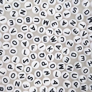 500+ Pieces 4x7mm White Round Acrylic Alphabet Letter Beads A-Z Mixed Plastic Shape Loose Bulk DIY Beads for Jewelry Making Bracelets Necklaces Key Chains (Black on White) - Image 5
