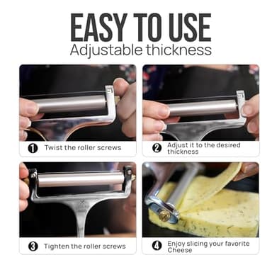Zulay Kitchen Stainless Steel Wire Cheese Slicer - Adjustable Hand Held Cheese Cutter with 2 Extra Wires - Premium Cheese Shaver for Mozzarella, Cheddar, Gruyere - Cheese Cutter with Wire (Silver) - Image 5