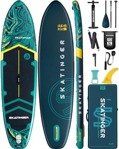 Skatinger 11'6×35" Super Wide Inflatable Paddle Board, Ultra Stable Stand Up Paddleboards for 450lb/3 People/Family/Big Size w/Shoulder Strap, 100L Backpack, All-Round Sup Board, US Fin - Image 1